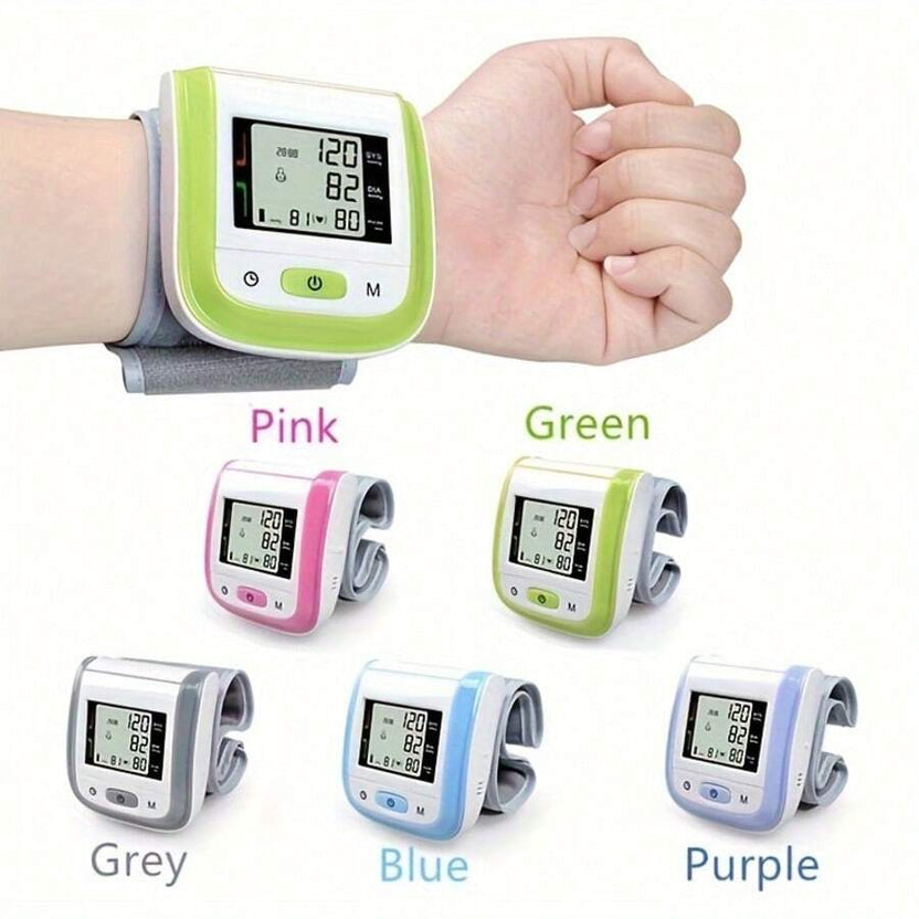Tensiómetro digital de muñeca: pantalla LCD, voz y estuche portátil.