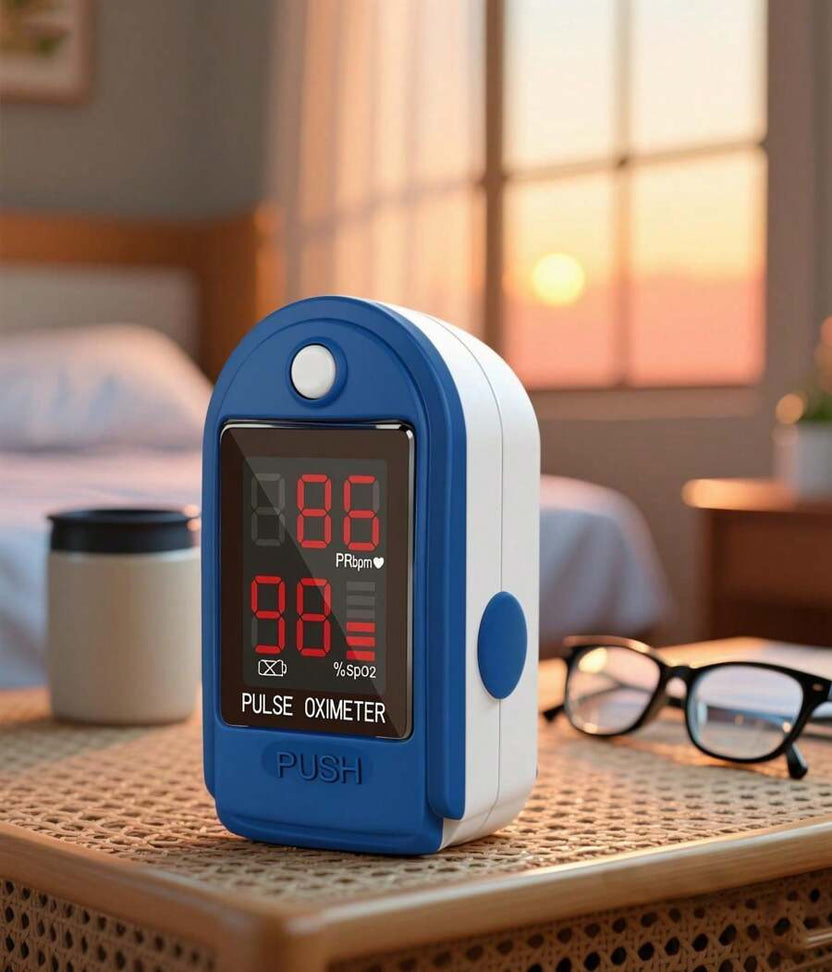 Oxímetro de pulso de dedo: monitor portátil de SpO2 y O2 para el hogar o el deporte.