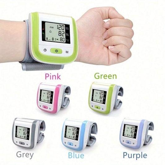 Tensiómetro digital de muñeca: pantalla LCD, voz y estuche portátil.