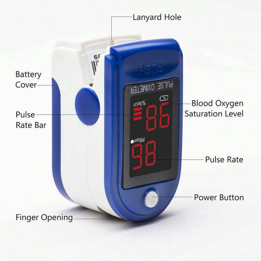 Oxímetro de pulso de dedo: monitor portátil de SpO2 y O2 para el hogar o el deporte.