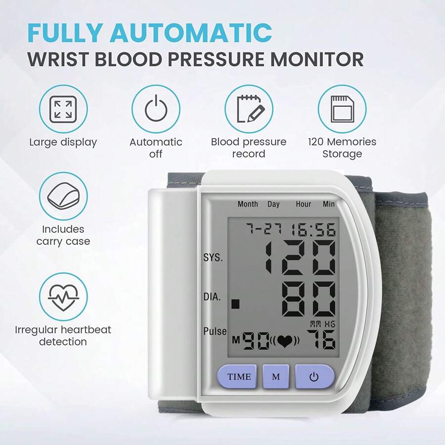 Compact Wrist BP Monitor Rechargeable, 2×99 Memory