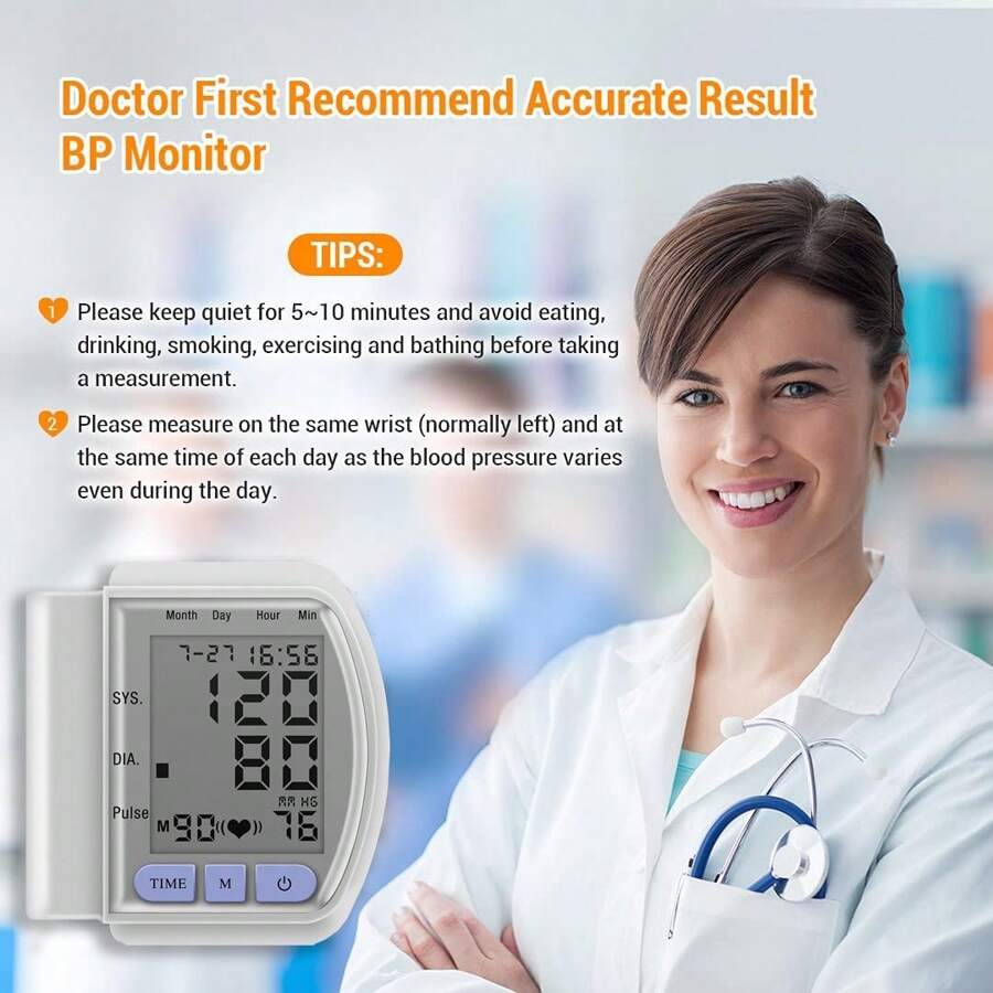 Compact Wrist BP Monitor Rechargeable, 2×99 Memory